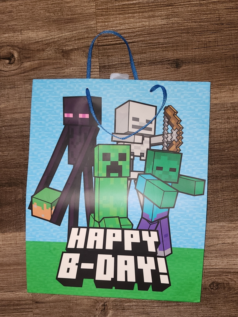 Minecraft-Style Kids Birthday Gift Bag - Blue & Green